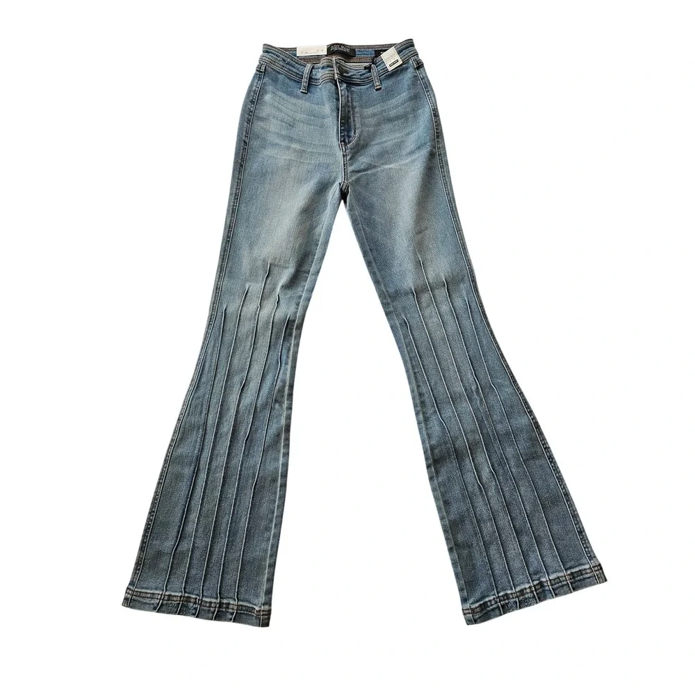 Judy Blue Bootcut Jeans Women‎ 5/27 Blue High Waist Pintuck Pleated Flare NEW